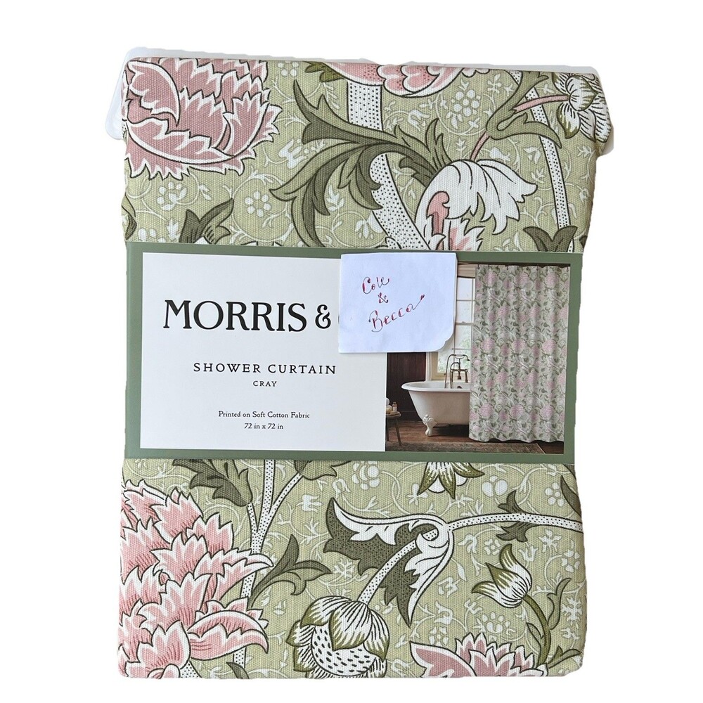 Morris & Co. Cray Floral Garden Cotton Blend Shower Curtain Green Pink 72x72 New